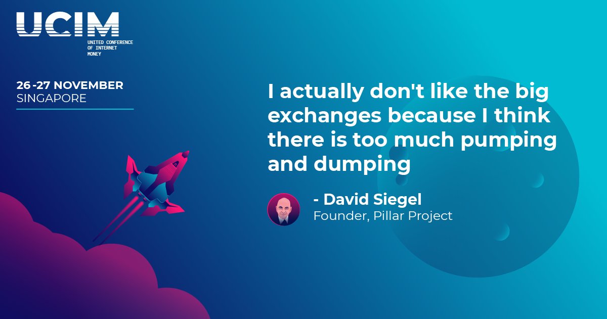 ucimofficial's tweet photo. "I actually don't like the big exchanges because I think there is too much pumping and dumping," said Pillar Project CEO David Siegel

#Blockchainconference #Singapore #Exchange #PillarProject https://t.co/gkoLMmQksc