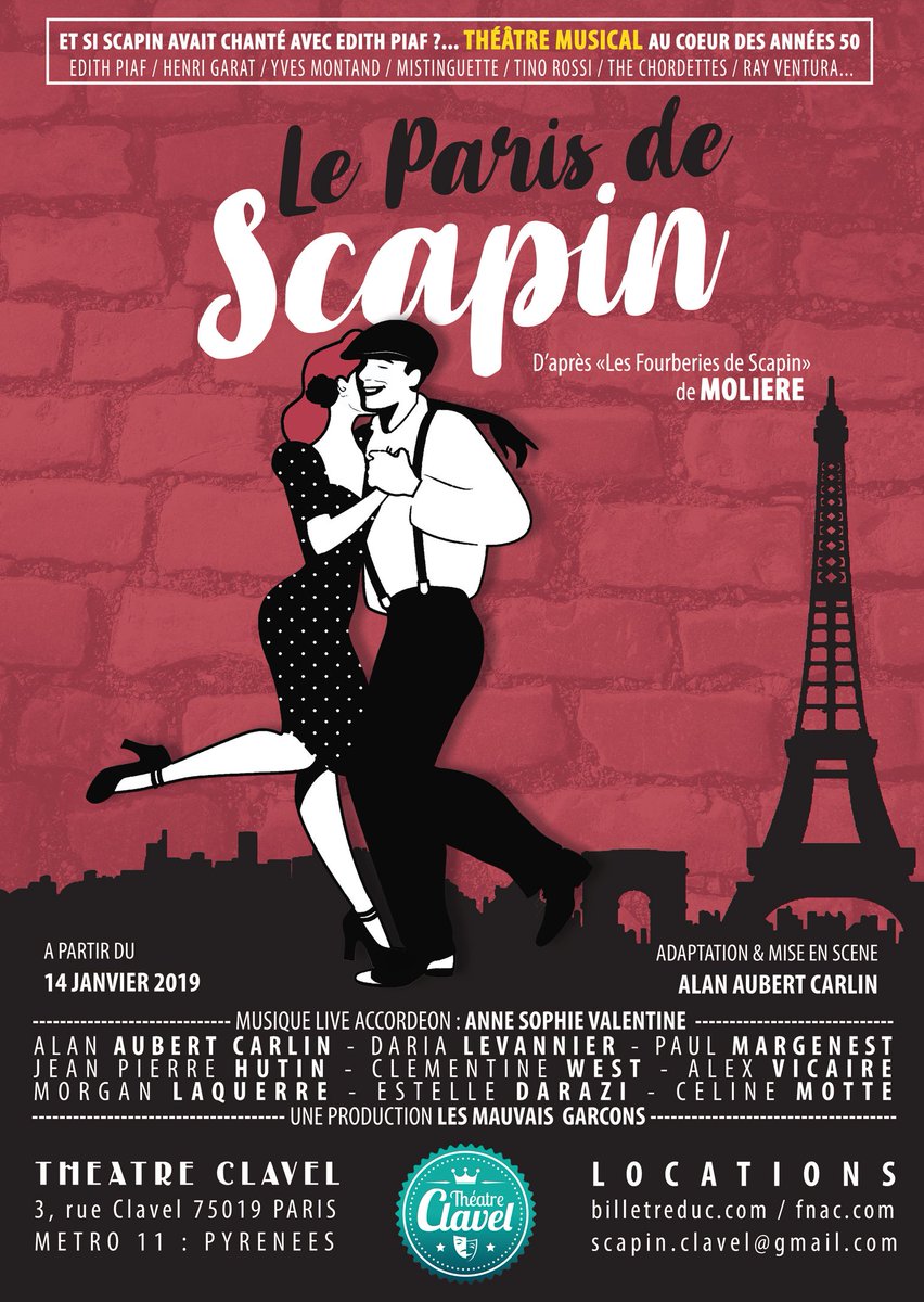 LeCriquetRusse's tweet photo. Nouvelle production des Mauvais Garçons ! "Le Paris de Scapin" à partir du 14 janvier 2019 au Théâtre Clavel. https://t.co/PxoaOYh4tt