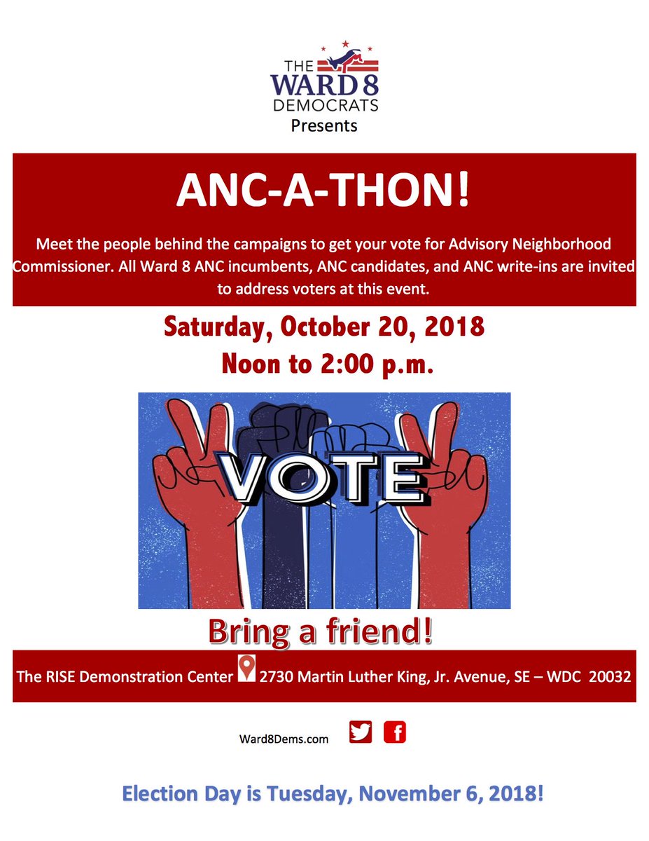 TroyDonte's tweet photo. Happening today from noon - 2 pm: Come meet and hear from Ward 8 #ANC candidates vying for your vote. #Ward8Dems #Ward8 #ANC8a #ANC8b #ANC8c #ANC8d #ANC8e #DC https://t.co/99pfeDviSi