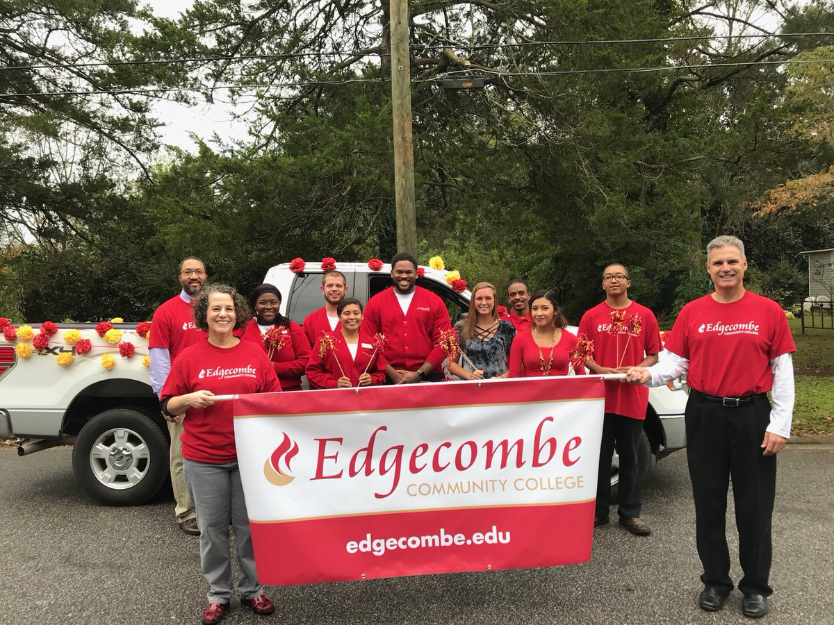 EdgecombeCC's tweet photo. ECC President Dr. Greg McLeod leads ECC in a march down Main St. today in the Tarboro Hometown Homecoming Parade! #eccedge https://t.co/m4QXylB38C