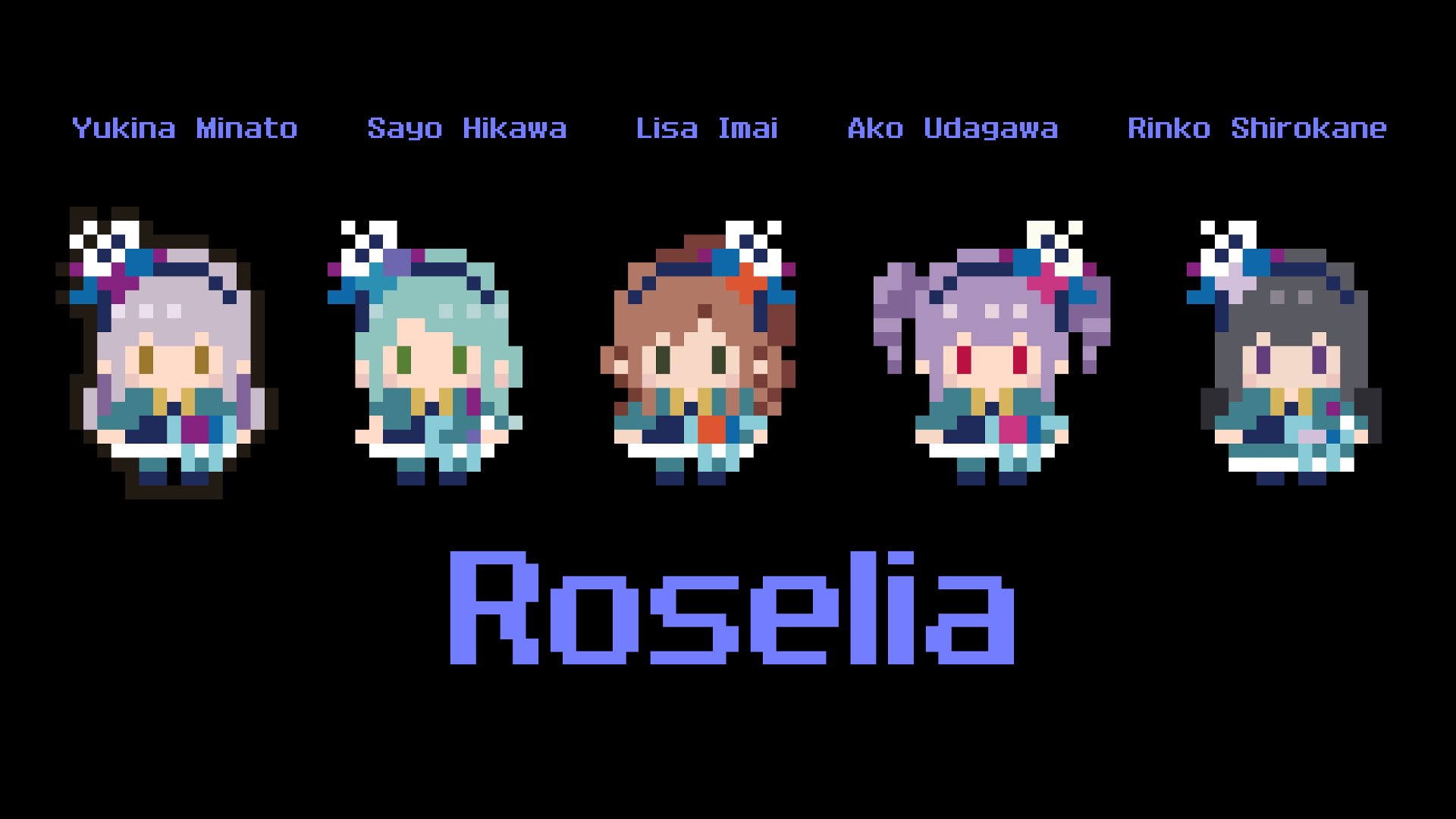 Synthesizeの日常 Ar Twitter 自分のpixivにもアップしたけど Gimpで手作業でroseliaのドット絵壁紙作ってみた 作業時間は約6時間程度 気分転換には良いな アップしたのは縮小版だけど 元は1ピクセル100ドットで製作 Roselia バンドリ ガルパ 湊友希那