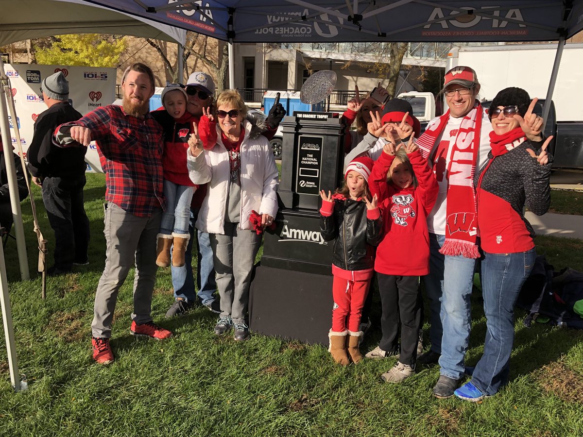 CoachesTrophy's tweet photo. .@UWBadgers fans! We’re in #Badgerville this morning! Come get your photo with the @CoachesTrophy presented by @AmwayUS! #GoBaders https://t.co/LzosPlcrmC