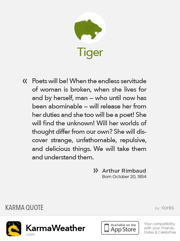 KarmaWeather's tweet image. Happy birthday to Arthur Rimbaud karmaweather.com/chinese-astrol… #ChineseZodiac #wood #tiger #quoteoftheday #quote