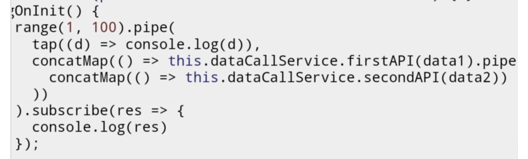 raul_lfc's tweet image. We have used #concatMap and #switchMap more often, that too depending on some use cases. Calling 2 http calls 100 times sequentially was one of my problem. Solved using like below