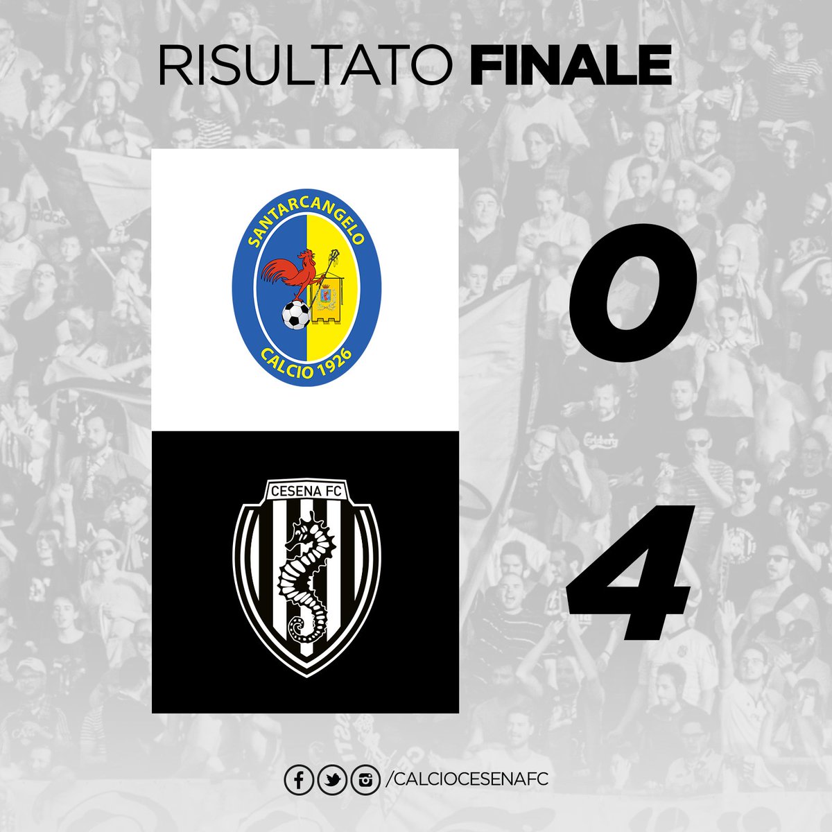 calciocesenafc's tweet photo. 💪 E' FINITA! Poker dei bianconeri sul Santarcangelo Calcio 1926. Tripletta di Ricciardo e gol di Capellini. Appuntamento mercoledì sera all' Orogel Stadium Dino Manuzzi. #SANCES 0-4 https://t.co/F34BfDunlm