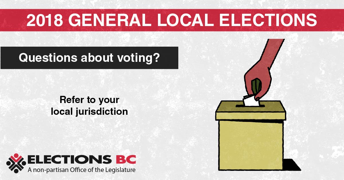 ElectionsBC's tweet photo. Today is General Voting Day in the 2018 General Local Elections! Voting is administered by local jurisdictions. If you have voting questions, please refer to your local municipal government. https://t.co/QFQ94bRZNb