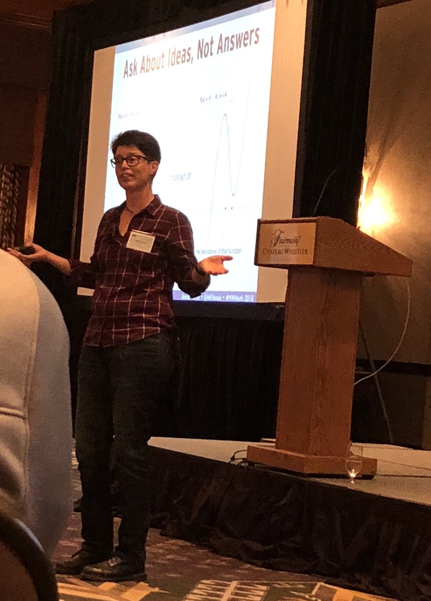 jnovakowski_'s tweet photo. Instead of asking the class “what’s the answer to number 7?” use “tell me something you know about number 7” with @MFAnnie 

To disrupt the notion that math is about answer getting, shift the focus to talking about ideas.

@nwmathconf #NWmath https://t.co/JwXhquxZEN