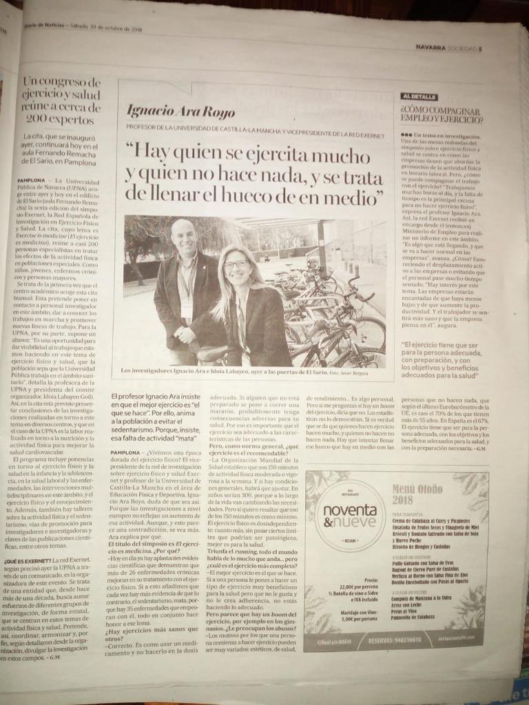 2018Exernet's tweet photo. El simposio de #EXERNET2018 en @NoticiasNavarra https://t.co/2EGfDRCQ79