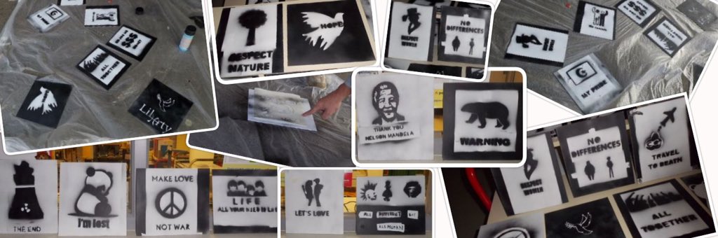 JeanZayNiort's tweet photo. Dans le cadre d'un projet #streetart initié par Mme Tonin, professeur d'anglais, les classes de 3emeB et 3emeD ont réalisé cette semaine des œuvres avec la technique du pochoir. Un visuel et un slogan pour partager leur vision du monde! https://t.co/UnuQYKtazu
