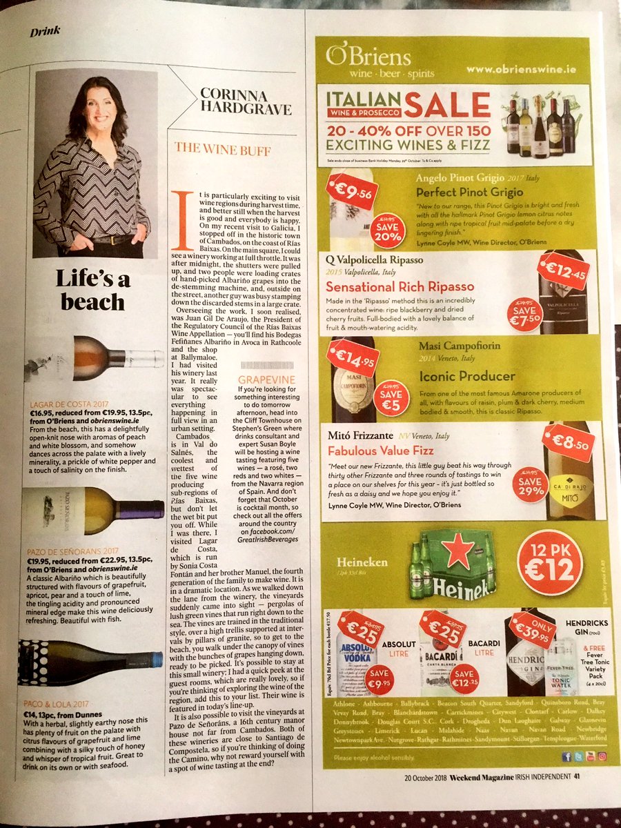 A couple of wonderful Albariño suggestions from @OBriensWine by @CorinaHardgrave in today’s @Independent_ie. Perfect #SaturdaySip for seafood or chicken dishes. 😘