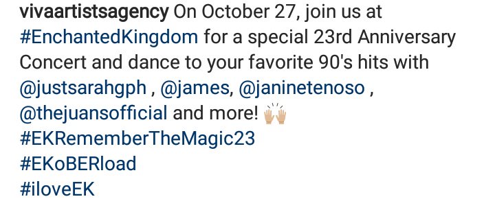 TeamRealTV's tweet photo. Remember the magic. ✨
Join us at #EnchantedKingdom for a special 23rd Anniversary Concert and dance to your favourite 90's hits with James Reid and more. 💯
📷: vivaartistsagency's IG Update 
#rEVOLutionWithJaDineInBaguio
-Maria https://t.co/bQnxmb2Sxz