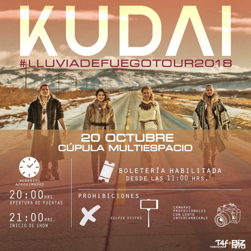 Hoy es el retorno de <a href="/kudai/">Kudai</a> a los escenarios de Santiago. En la cúpula multiespacio la banda presenta su #LluviadeFuegoTour2018. El cual muestran sus nuevas canciones y los clásicos imborrables de juventud. 

Acá te dejamos los horarios e información importante.