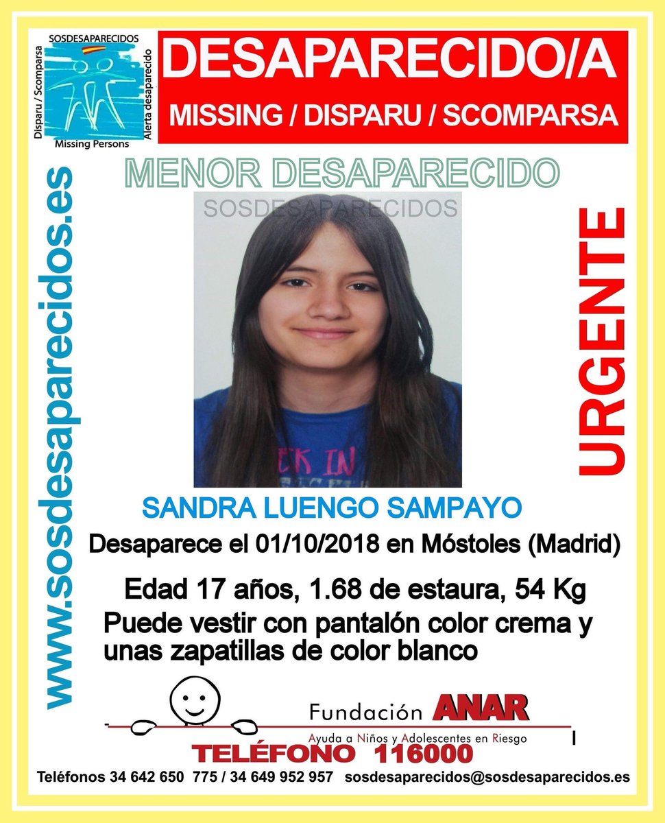 🆘#MUYURGENTE⚠️  

 Esta es Sandra una #menor que ha #desaparecido en #Móstoles #Madrid

  Si la has visto llámanos 
☎062  
☎091 
☎112  
Tu RT es muy importante y no cuesta nada