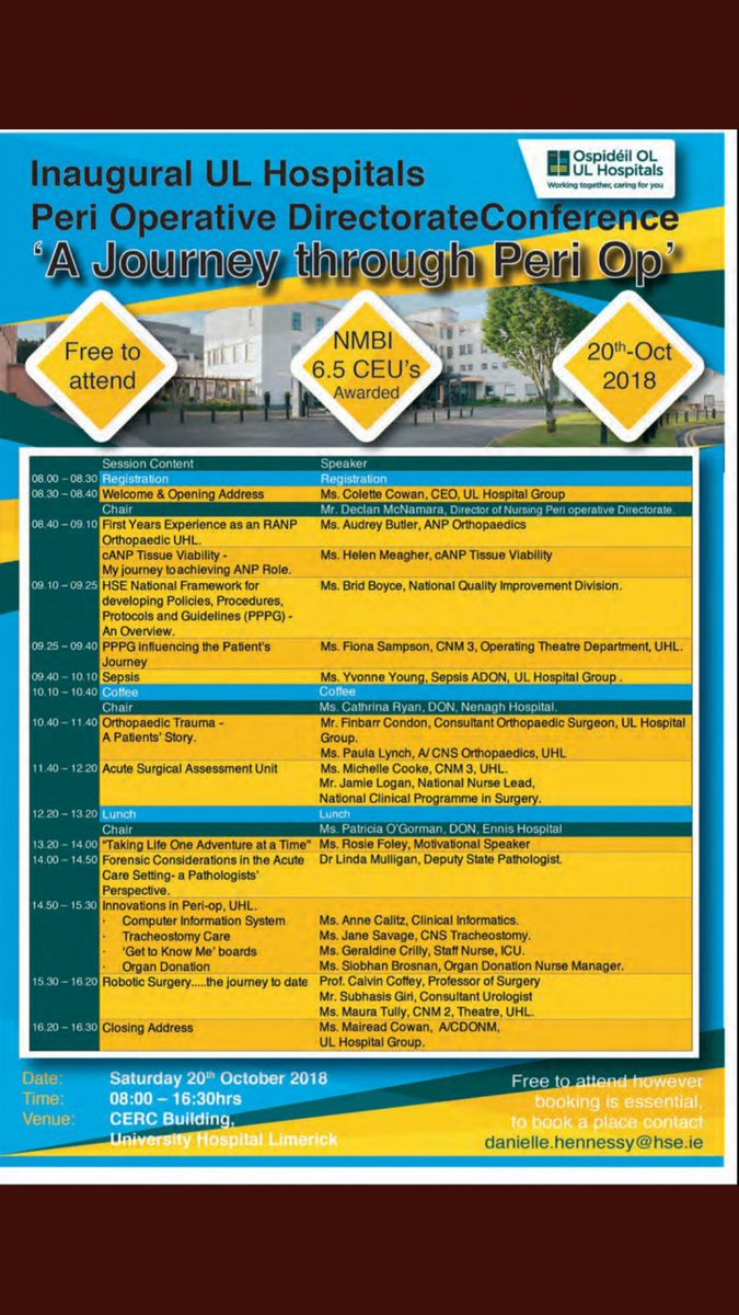 bernie_mullins's tweet image. very informative and enjoyable day at the #ULHGPeriopConf varied line up of speakers,an afternoon session that went from motivation with @FoleyRosie to innovation with the peri-op team behind robotic surgery #davincirobot Well done to all involved. Roll on 19/10/19 for next one!
