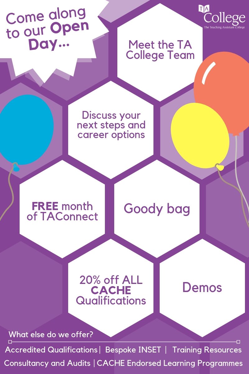 TAConnectCPD's tweet image. The TA College Open Day is Thursday 25th October! We can't wait to meet all you #AmazingTAs to talk about your CPD development and next steps in your career!
This is what we offer on the day!
ow.ly/xE3A30mijZ6

#AllThingsTA #AmazingTAs