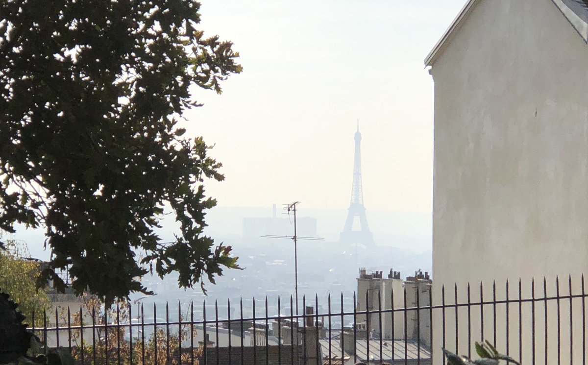 TPauldF's tweet photo. Our first look at the@Eiffel Tower...hazy, and the sun is wrong, but it turned out OK. https://t.co/kceWffEjSV