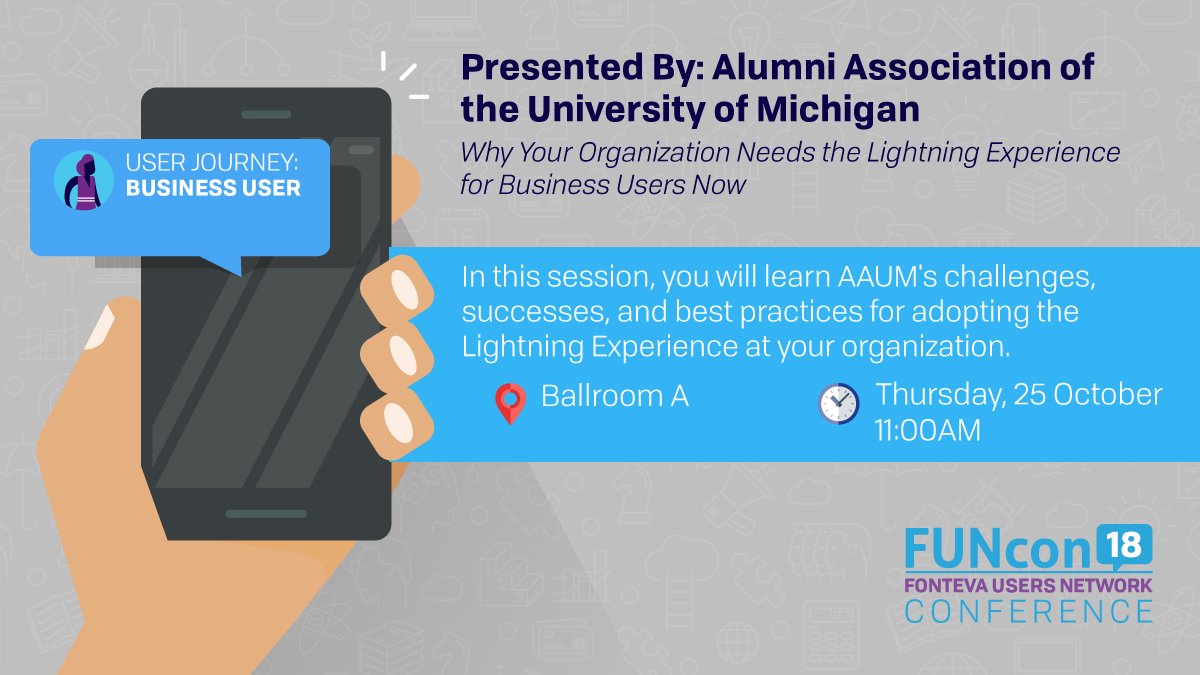 Richard_Y's tweet image. At #FUNcon18, sessions will have four core journeys, including the Business User Journey featuring @michiganalumni! #alumnimanagement soamp.li/96Ig …