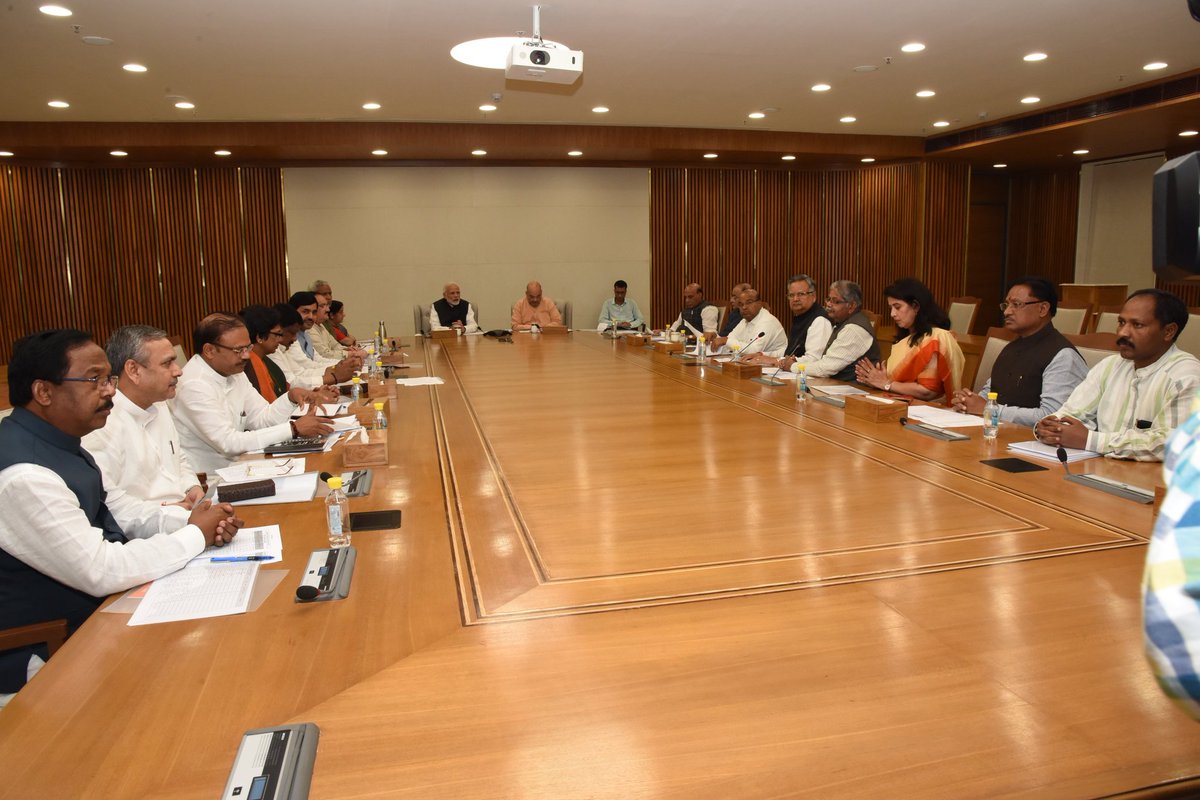 Pictures of BJP Central Election committee meeting for Chhattisgarh, Telangana and Mizoram assembly elections at BJP HQ, New Delhi.