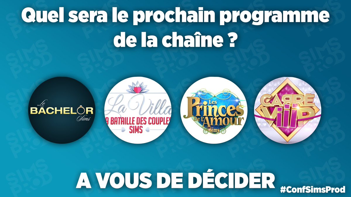 Sims_Prod's tweet photo. ▶️ Nous vous proposons de choisir parmis ces 4 programmes ! 🤩 Lequel est votre favoris ?
▶️ Le Bachelor Sims 🌹
▶️ La Villa, la Bataille des Couples Sims 💥
▶️ Les Princes de l'Amour Sims 👑
▶️ Carré VIIIP Sims ✨
#ConfSimsProd https://t.co/aTSRKPz8Si