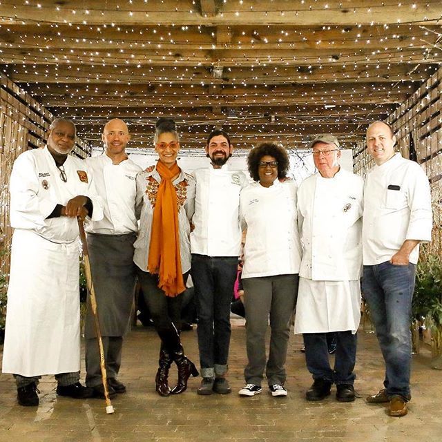AngusBarn's tweet photo. This talented crew, including our own #IronChef Walter Royal,  prepared incredible dishes inspired by Edna Lewis at last nights @terravitafest with captivating @carlaphall. PC: @foodseennc 
#terravita #fallfete #ednalewis #northcarolina #chefs # https://t.co/awhXCYFbOJ https://t.co/alSfQyAauO