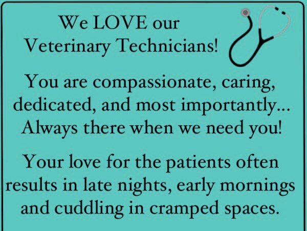 HAPPY RVT MONTH. Thank you to all the incredible technicians for your dedication and hard work when caring for our pets. You are so appreciated!