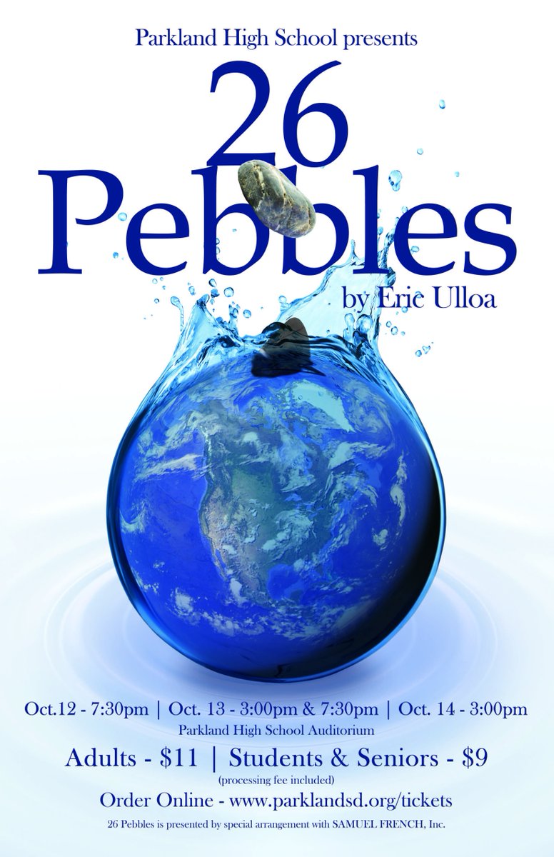 ParklandSchools's tweet photo. Get your tickets online today for 26 Pebbles - the PHS play opens this weekend!  Tickets will also be available at the door $9 students and seniors, $11 adults.  https://t.co/2O1z0pU3a9 https://t.co/xNLZG8Kd5q