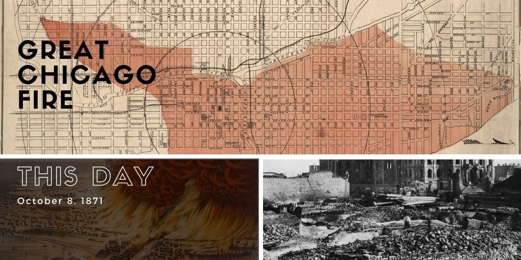 iavschicago's tweet photo. This day in 1871, The Great Chicago Fire began. 200 and 300 people killed, 17,450 buildings, and an estimated $200 million ($3 billion today) in damages. It shaped our city to this day.  #greatchicagofire #chicago #avchicago #avcompany #unifiedcommunications https://t.co/BOyObO4FKP