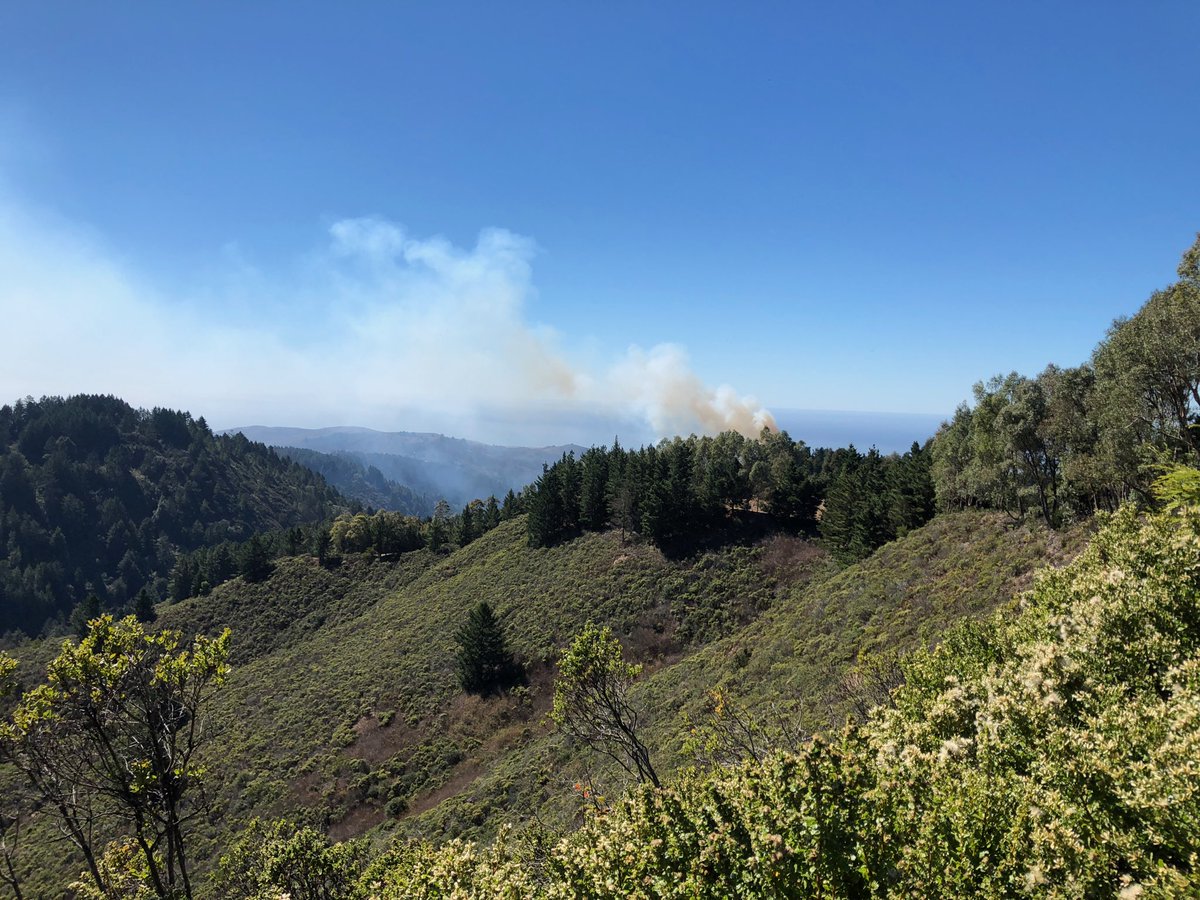 CALFIRECZU's tweet image. #HigginsFire CALFIRE, San Mateo County Fire, Coastside FIre onscene 2-3 acre grass and brush fire in upper Higgins Canyon between Hwy 35 and Hwy 1. Aircraft overhead.
