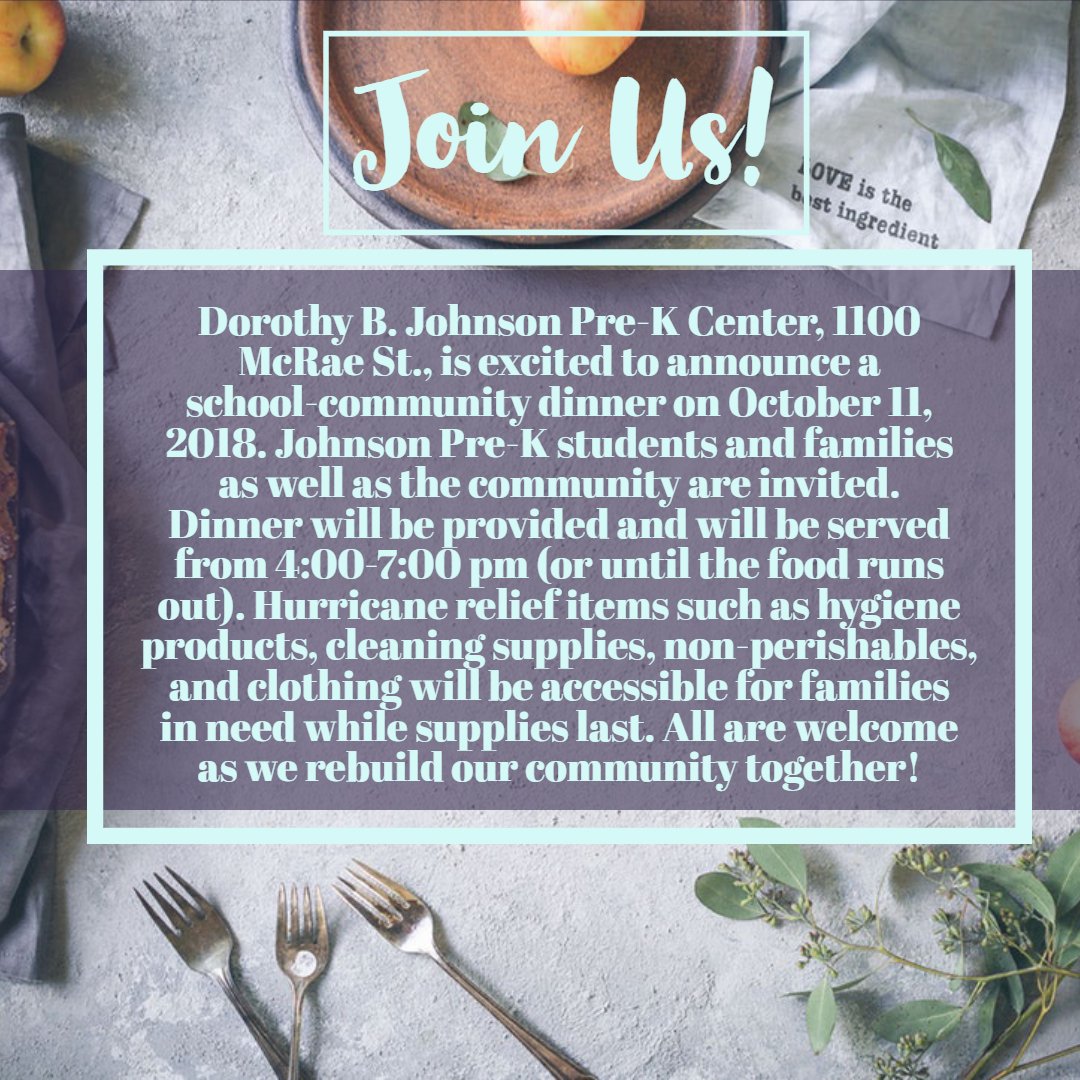 Help spread the word! We can't wait for our school-community dinner this THURSDAY 10/11!! All are welcome as we rebuild our community together! <a href="/NewHanoverCoSch/">New Hanover County Schools</a> <a href="/tsmarkley/">Timothy Markley</a> @EricPfirman @momsjems03 <a href="/NHCSPreK/">NHCS Early Childhood Education</a>