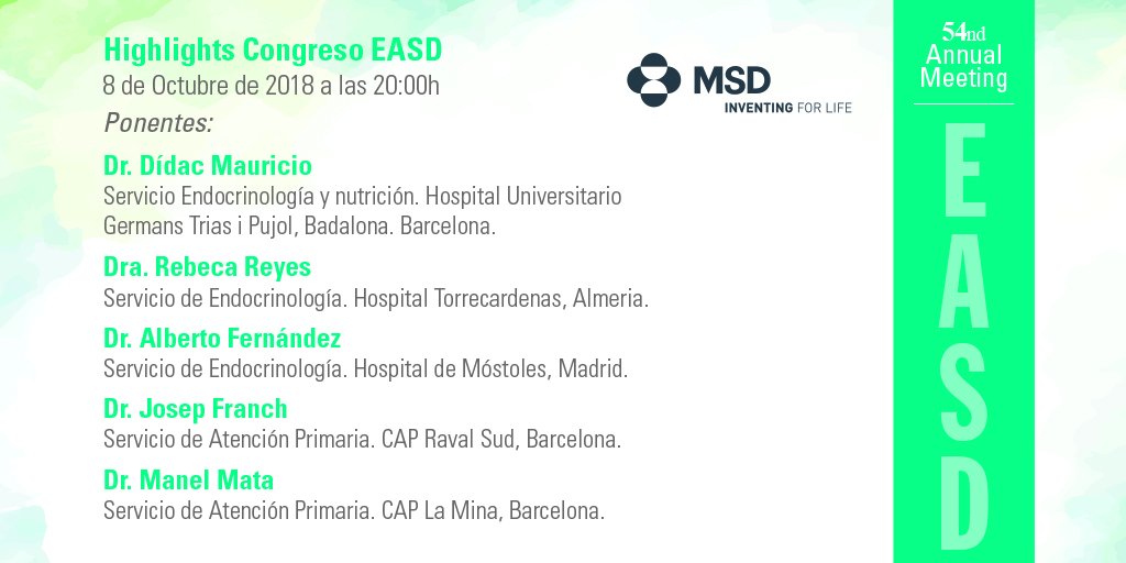 msd_es's tweet image. ¿Aún no se ha registrado? Arrancamos en menos de 1 hora con las novedades que nos ha traído el Congreso #EASD2018 desde Berlín
¡No se lo pierda! Regístrese -&amp;gt;  bddy.me/2E6R2yo
#DirectoMSD #T2DFirstThingsFirst #Diabetes
