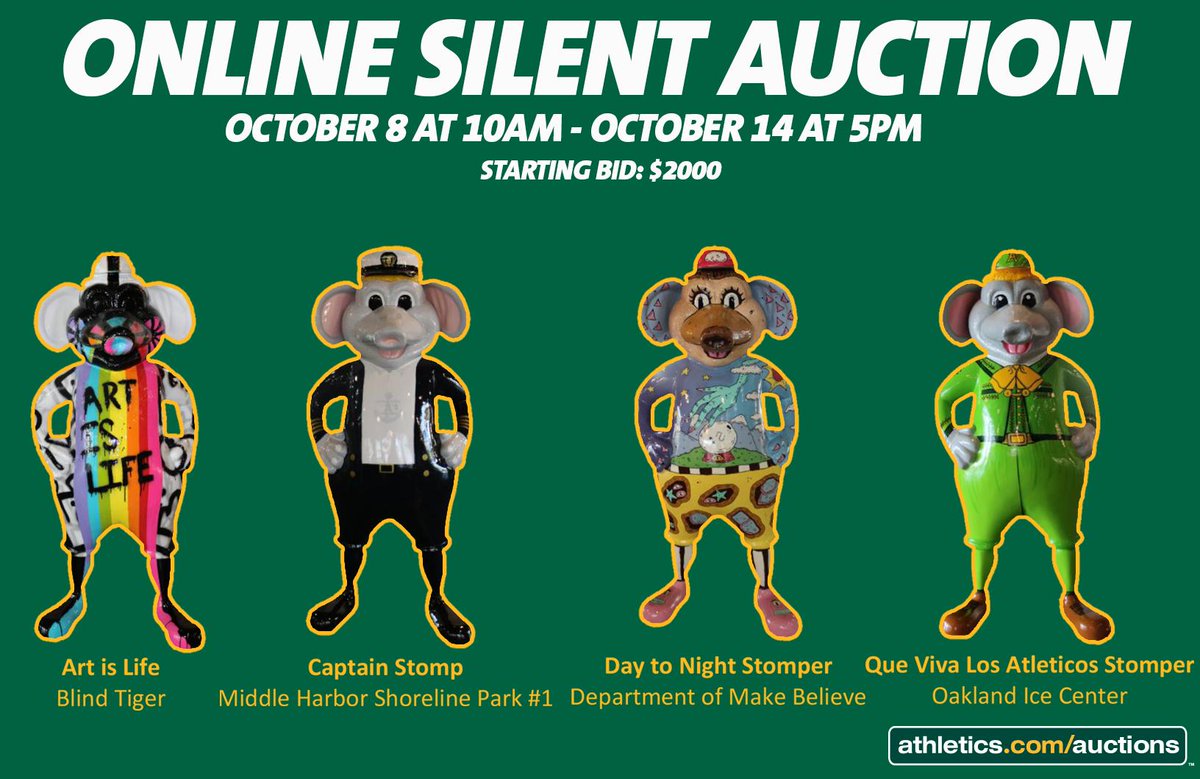 Bring Stomper home with you! Head to athletics.com/auctions to bid on this week’s Stomper in the Town statues. https://t.co/4Uw7zHJKFw
