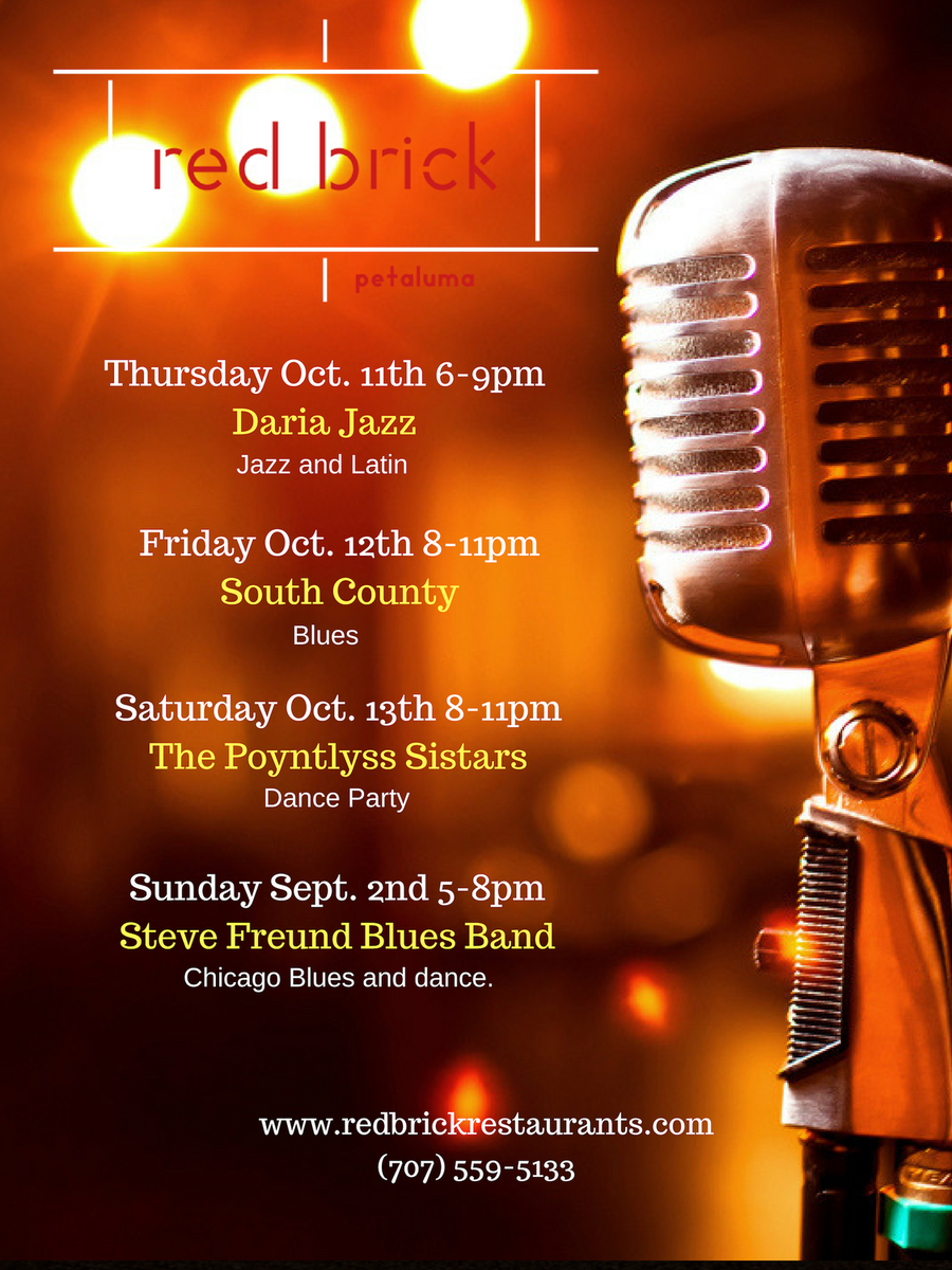 rbpetaluma's tweet photo. A great line up of music at Red Brick for this coming week https://t.co/GEET8bVuS7
