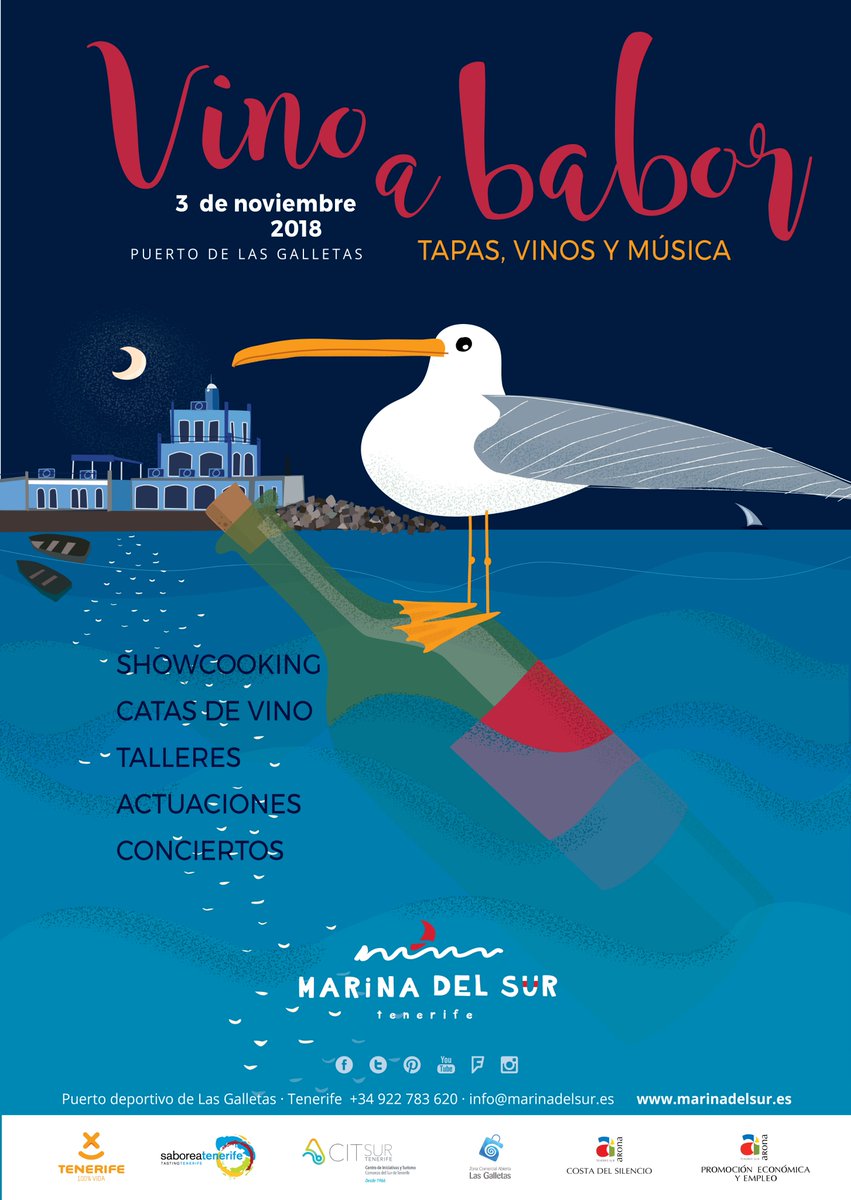 MarinaDelSurTF's tweet photo. ¿Te gusta el vino, la gastronomía, la música y el mar?  Si la respuesta es afirmativa, no puedes faltar a la tercera edición de #VinoaBabor 
https://t.co/frO2VsP4tH https://t.co/we6xxsv4HJ