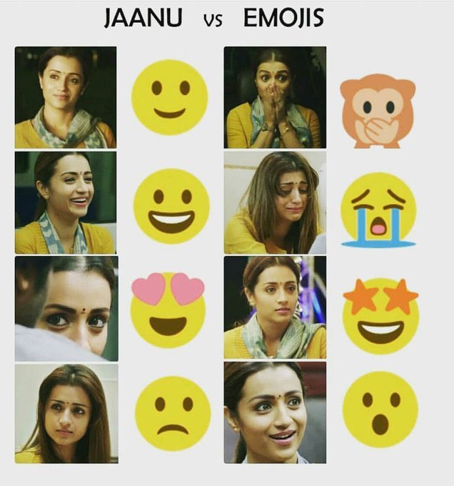 aditi1231's tweet image. This is amazing 😍 #Jaanu @trishtrashers #Emojis  #96effect 🔥