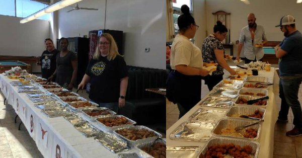 Our team in Sherman TX celebrated kickoff of this year's #RedRiverRivalry with a meal catered by Buffalo Wild Wings! Great time, great game! <a href="/BWWings/">Buffalo Wild Wings</a>