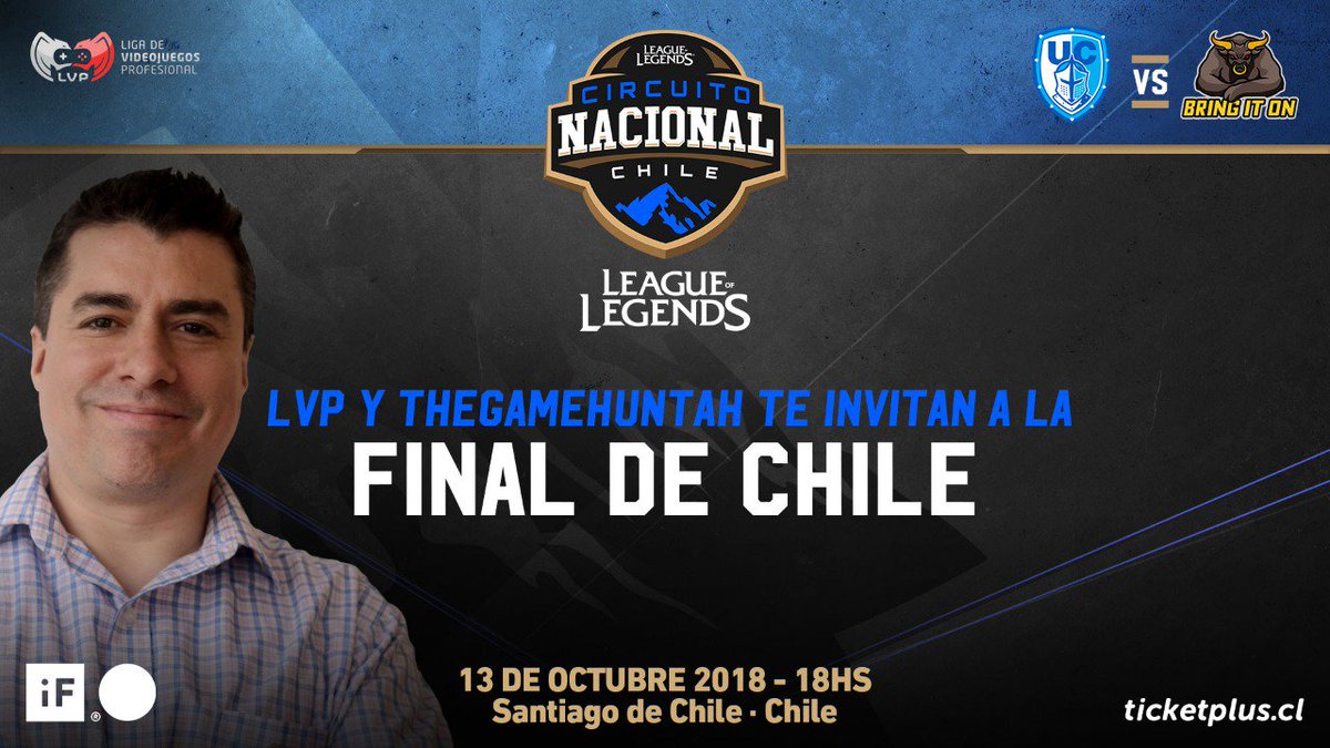 GANA ENTRADAS GRATIS PARA LA FINAL DE LOL

⚔️@CatolicaEsports vs <a href="/BIO_eSports/">BIO Esports</a> ⚔️ 

Como ganar 2 entradas?
💥 Seguirme a mi y <a href="/LVPchile/">LVP Chile</a> 
💥 Like y Retweet a este post
💥 Vota por tu favorito con #VamosUC o #GoBIO
                  
QUIEN SERA EL CAMPEÓN DEL CIRCUITO NACIONAL 🇨🇱 ?