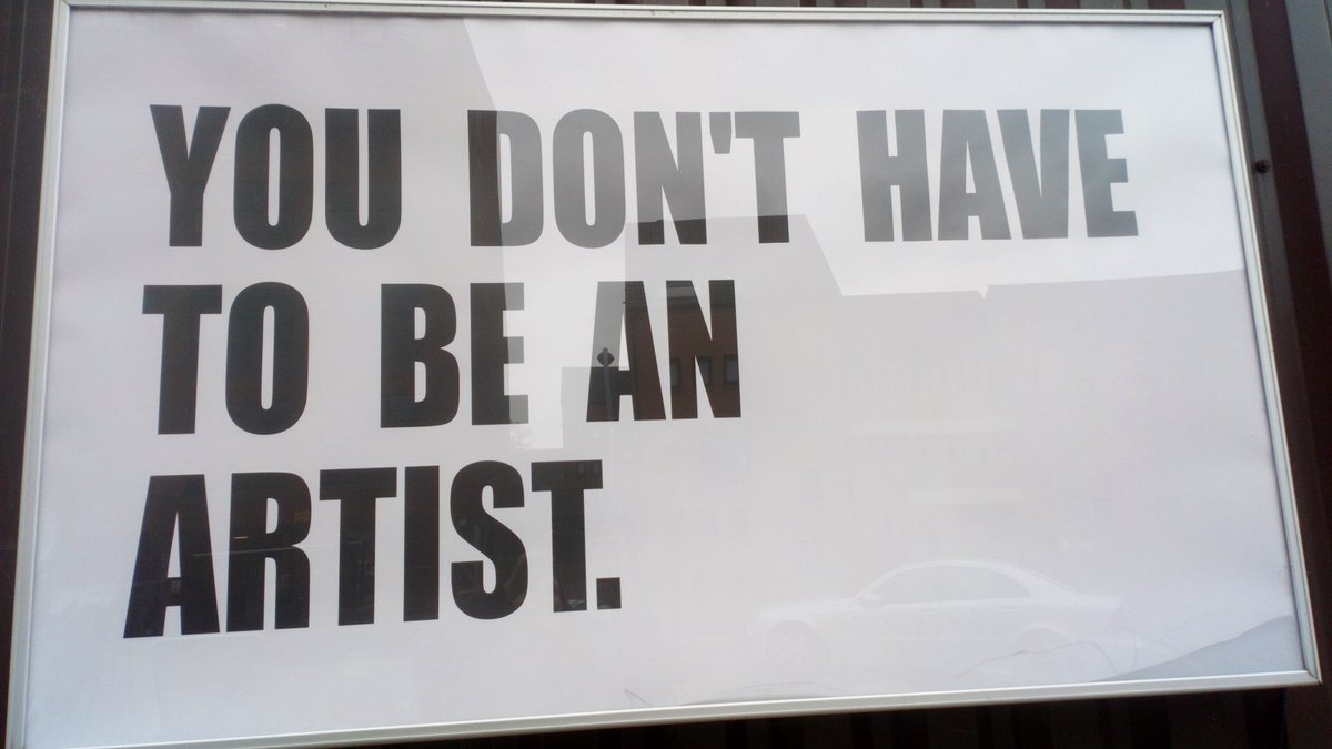 SweetWilliamsEm's tweet image. Dropped off a painting for @madeinroath2018 Open Exhibition @g39cardiff today. Greeted by a very reassuring sign at the entrance.
That's one off the #BUCKETLIST