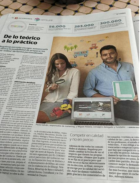 Bugaloop's tweet photo. Ayer salimos en la versión impresa del @elcorreo_com y qué ilusión!
¡GRACIAS! 😊 #bugaloop #buscadordeautoescuelas #comparadordeautoescuelas https://t.co/nDm4pCcLPS