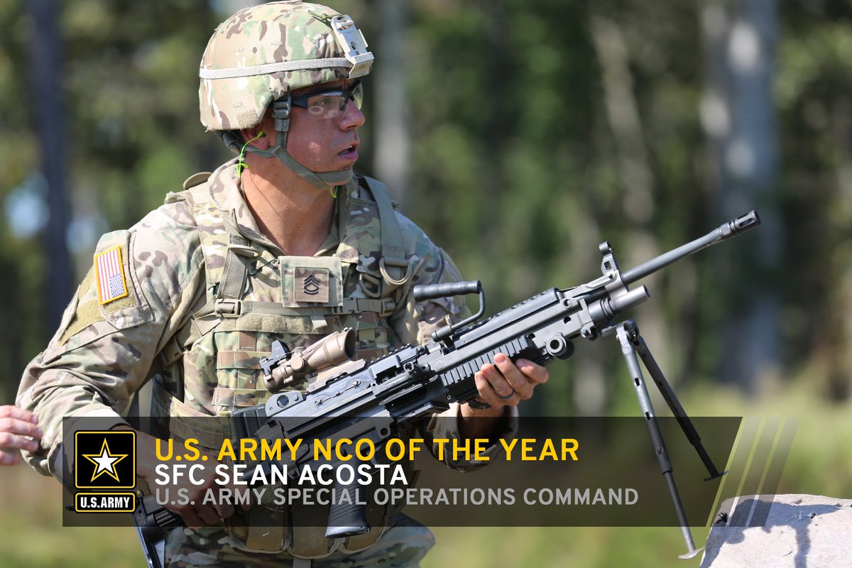 USArmy's tweet photo. Congratulations to the 2018 U.S. Army NCO of the Year, SFC Sean Acosta, United States Army Special Operations Command. #Ready2Fight #ArmyFit #MondayMotivation https://t.co/qGFYGlmW8r