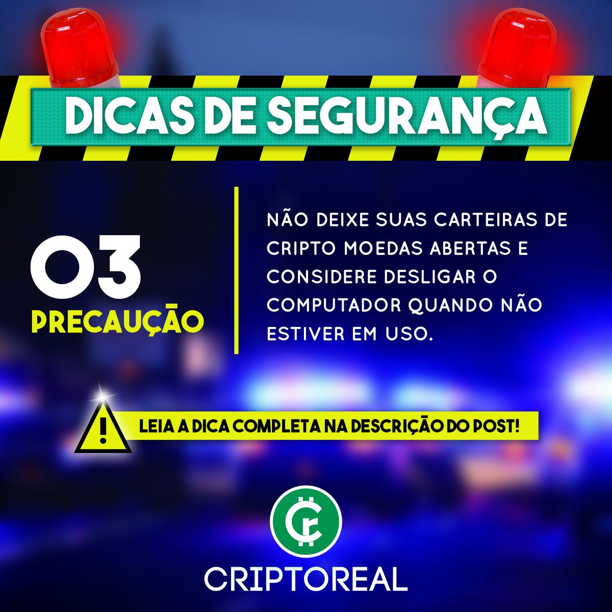 CriptoReal's tweet image. Dica 03 - Precaução
Considere desligar o computador quando não for mais usar. Desta forma minimiza a possibilidade de sofrer qualquer ataque virtual que deixe a sua carteira vulnerável.
Confira a dica completa no nosso Facebook: fb.com/CriptoReal