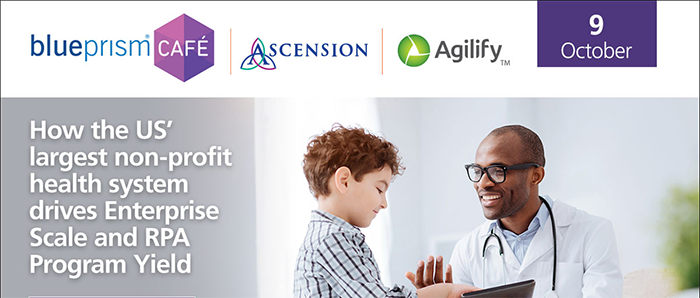 AgilifyLearning's tweet photo. Ascension &amp; Agilify will be featured on @blue_prism Cafe tomorrow. Tune in to hear @rleecoulter, CEO of Ascension Shared Services, talk about how we’ve transformed the way they do business. https://t.co/pDvTeX7oLW 
#IntelligentAutomation #UnleashingHumanPotential #BluePrismCafe https://t.co/EdV8s6W0Al