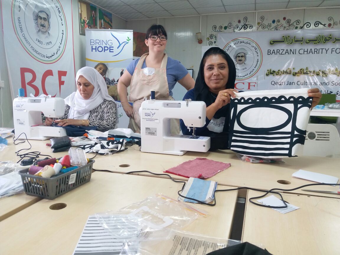 BringHopeF's tweet photo. Day 2 of the #SewingHope project in Darashakran &amp; Debaga Camp!

The women have been loving working together and they've already made some amazing bags 💙 #WithRefugees https://t.co/1mqrlbiBKG