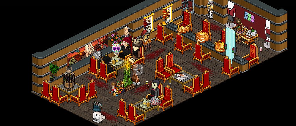 ScuroFamiglia's tweet photo. D'ailleurs, si vous ne l'avez pas encore vu, la décoration d'halloween est mise en place dans les locaux de la @ScuroFamiglia sur @HabboFR :) https://t.co/vuKhlIU5kH