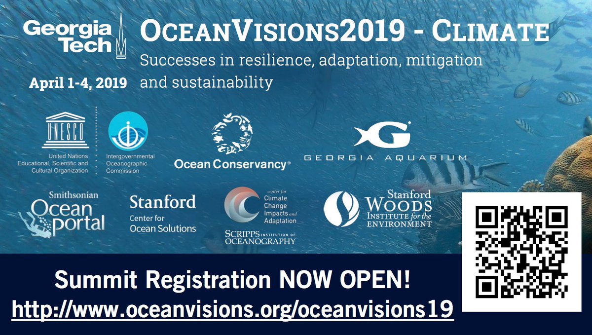 Registration is OPEN for OceanVisions 2019. April 1-4. Summit on #oceanclimate #solutions using #science, #engineering, #oceanoptimism, & more. We are partnering with @GeorgiaTech @StanfordWoods @oceansolutions @oceanportal @IOCUnesco @GeorgiaAquarium Oceanvisions.org