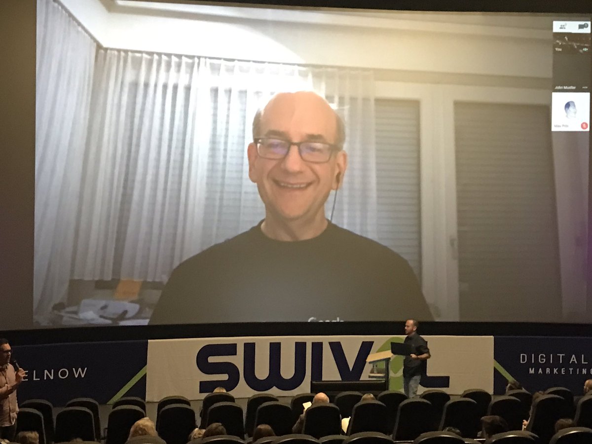 superalan's tweet photo. .@Google’s John Mueller (@JohnMu) spoke to the Swivel Conference and did Q&amp;A #InBend via video feed from Switzerland🇨🇭...all without technical issues - W00T! #swivelnow https://t.co/sweMkitGF5