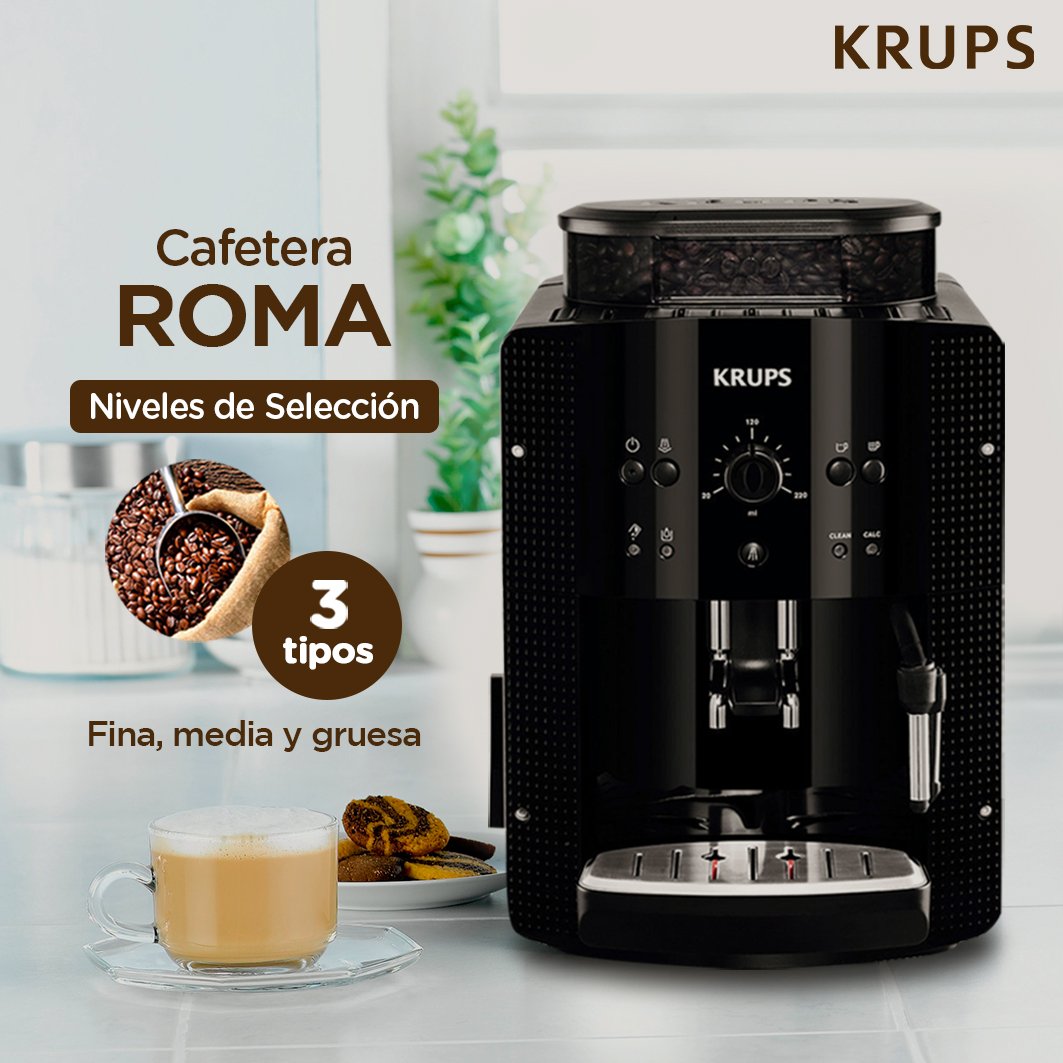 Krups Paraguay on X: Gracias a tu cafetera súper automática Roma, podés  definir tu tipo de molienda y preparar un café al instante 😋☕ Y tiene una  capacidad de café ajustable de