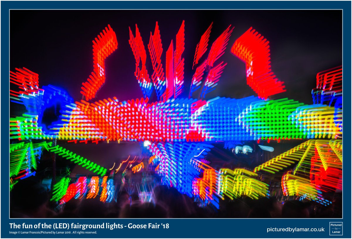 lamarfrancois's tweet photo. A vibrant display of light as I got to see Goose Fair briefly on the Saturday - the patterned textures on the LEDs lighting this swing ride I thought was a fitting study and summed up the energy of the evening. #goosefair2018 #WexMondays https://t.co/1OzcQ5BK7G