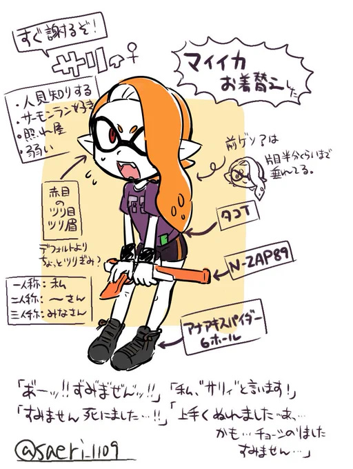 マイイカのサリィちゃん
#マイイカ
自分の名前を捩って付けたのはクラスのみんなには内緒だよ 