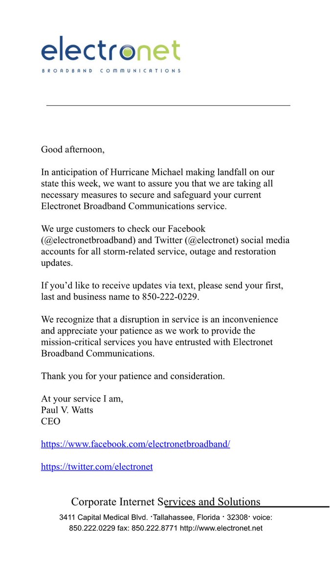 Electronet's tweet photo. Hurricane Michael Update https://t.co/YSDJN9mEqw