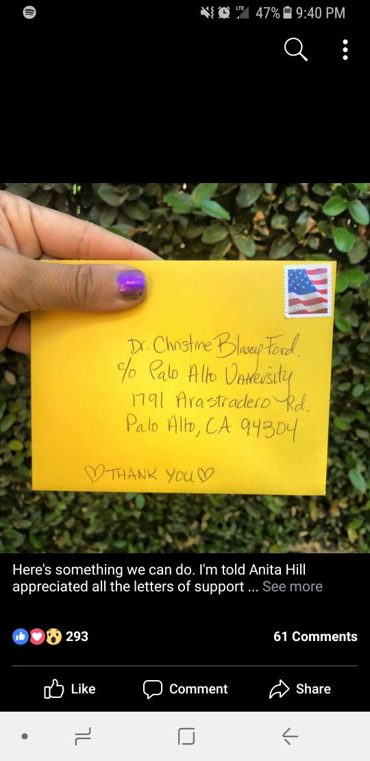 randazzle525's tweet photo. Going to send mine tomorrow #thankyouforyourcourage
#ChristineBlaseyFord #supportsurvivors https://t.co/wdTSQl1m0f